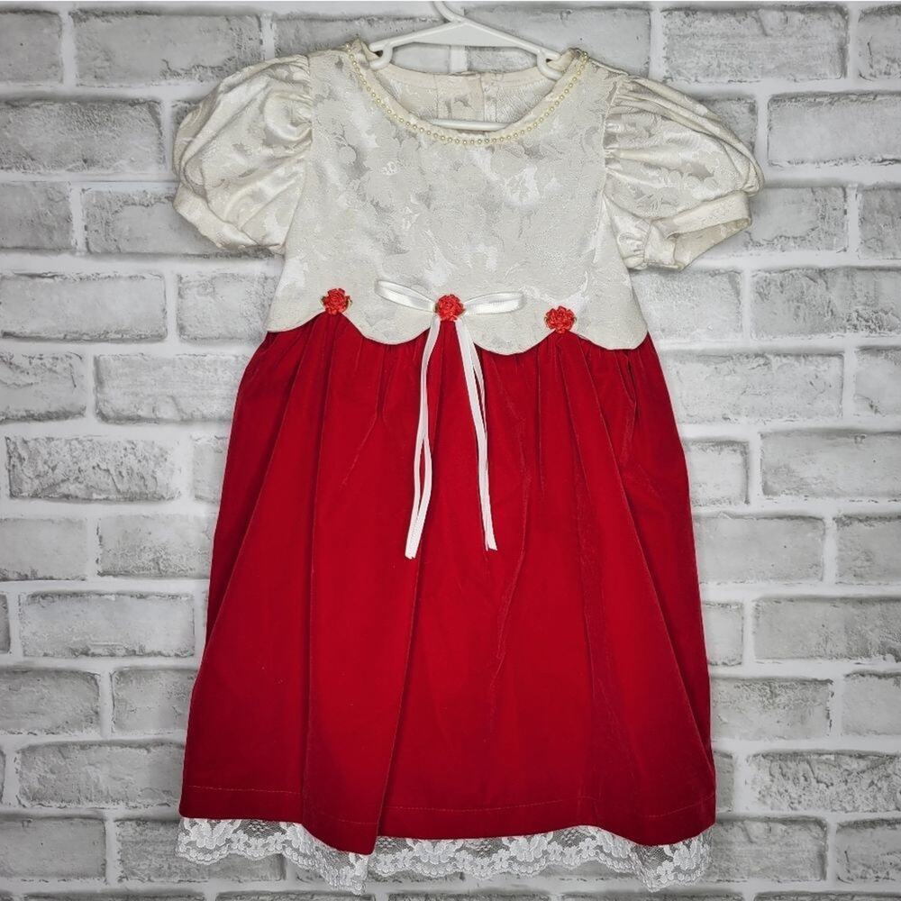 Vintage 80s Red Velvet & Lace Dress
